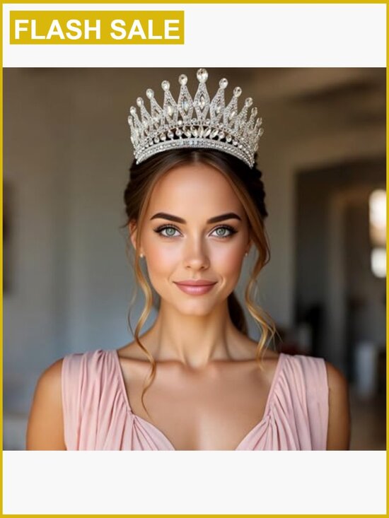Sparkling Rhinestone Tiara Crown with Combs for Wedding Pageant Prom main image 3